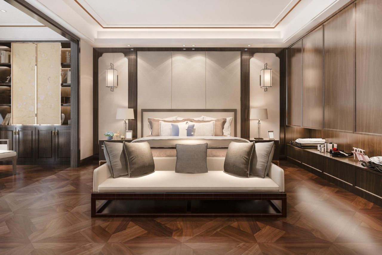 3d rendering beautiful comtemporary luxury bedroom suite hotel with tv