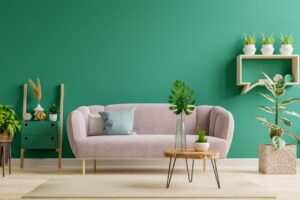 green interior modern interior living room style with soft sofa green wall 3d rendering