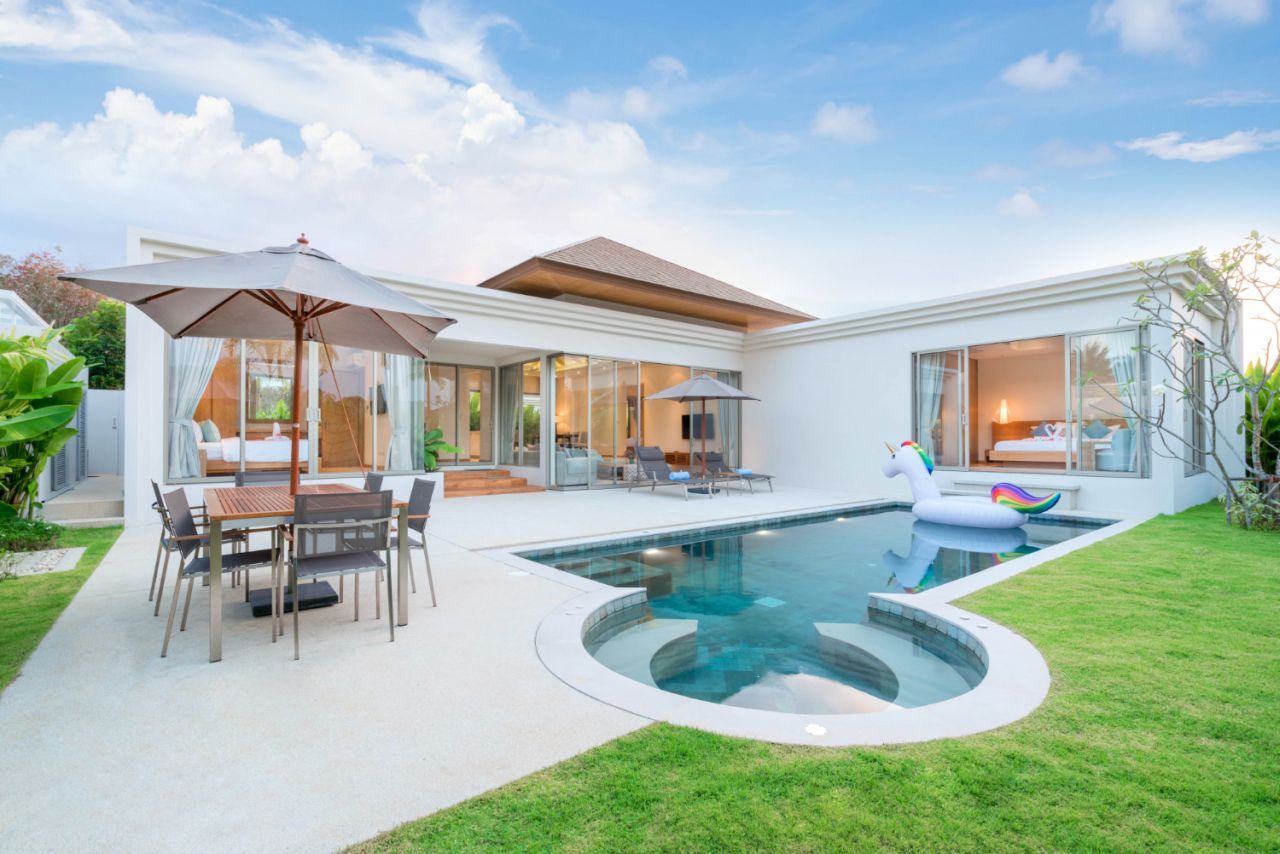 interior exterior design pool villa which features living area
